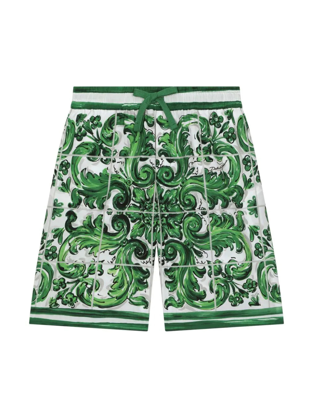 Bermudas D&G de popelina con estampado mayólica verde  para niño