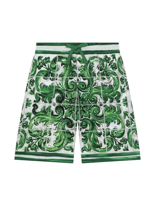 Bermudas D&G de popelina con estampado mayólica verde  para niño