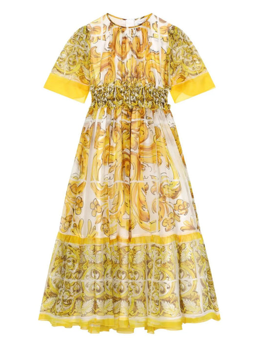 Vestido en chifón estampado mayólica Dolce&Gabbana para niña