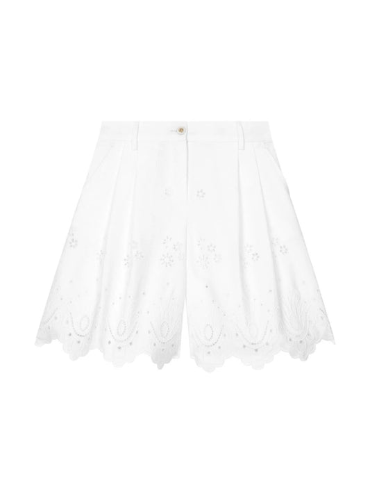 Pantalón cortos de algodón bordado de encaje inglés Dolce & Gabbana Kids para niña