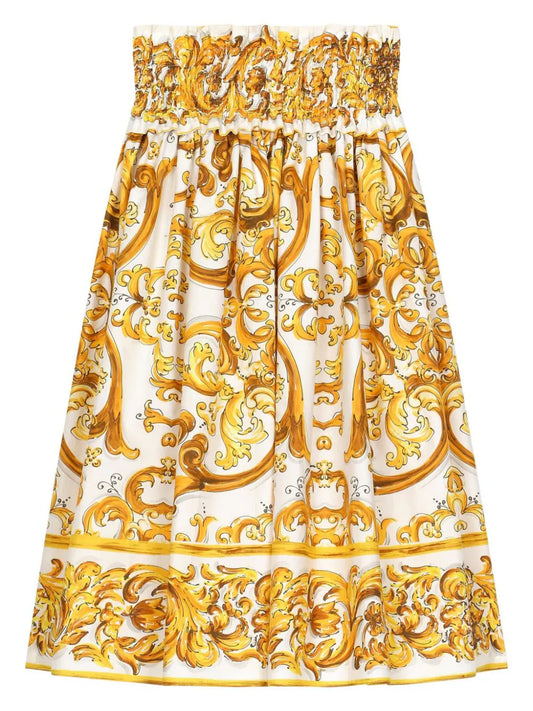Falda con motivo mayólica amarillo Dolce&Gabbana para niña