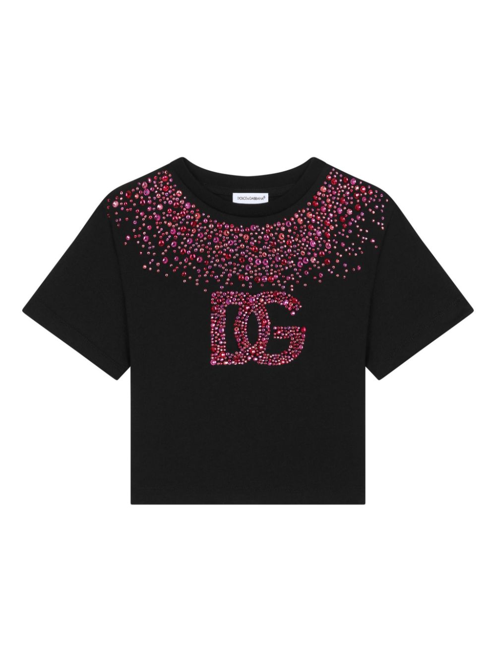 Camiseta negra para niña de punto y strass de la marca Dolce & Gabbana