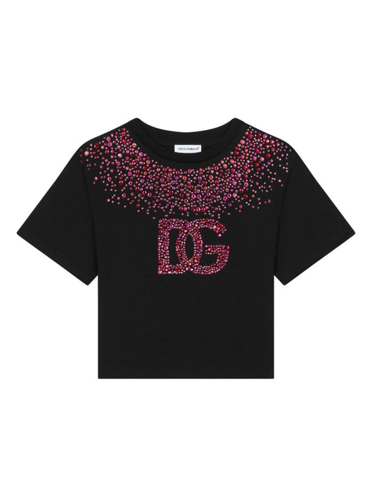 Camiseta negra para niña de punto y strass de la marca Dolce & Gabbana