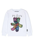 White sweatshirt with multicolor Teddy bear print by Philipp Plein