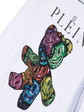 White sweatshirt with multicolor Teddy bear print by Philipp Plein