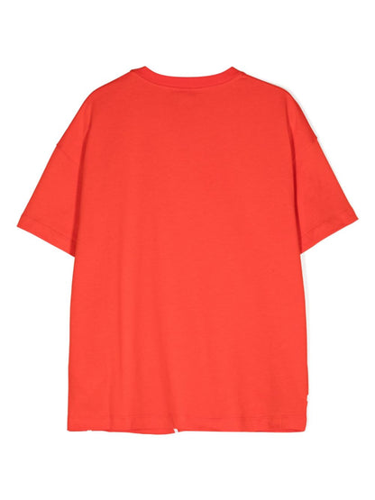 Camiseta roja con oso y logo estampado Fendi Kids para niño