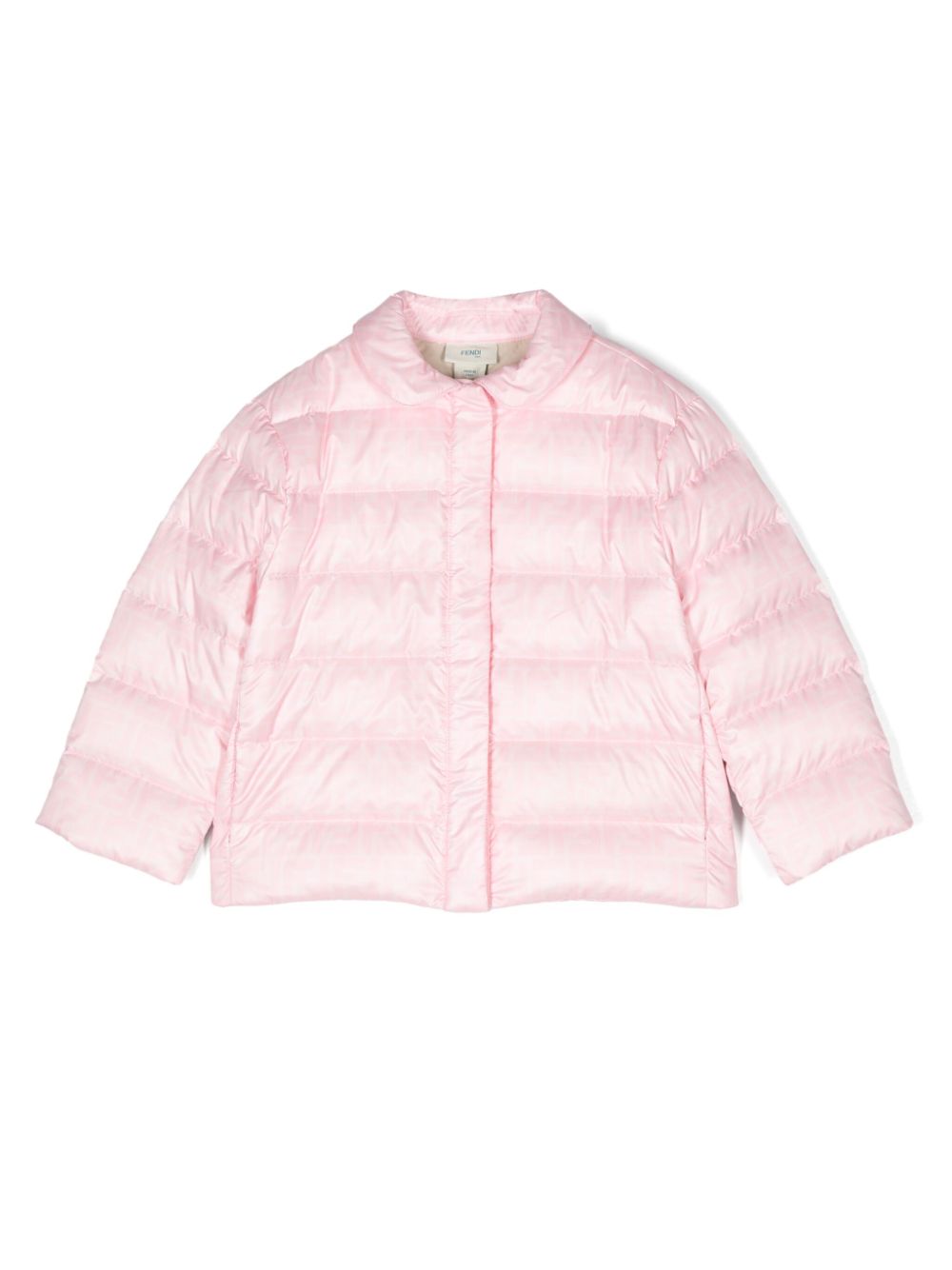 Chaqueta capitonada rosa con logo de la marca Fendi para niña