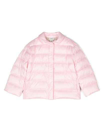 Chaqueta capitonada rosa con logo de la marca Fendi para niña