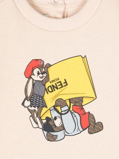 Sudadera con estampado gráfico beige Fendi Kids para bebe niña