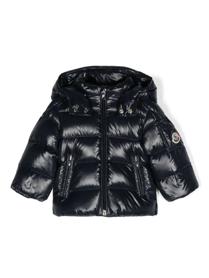 Plumífero azul con capucha Maya de la marca MONCLER para niño