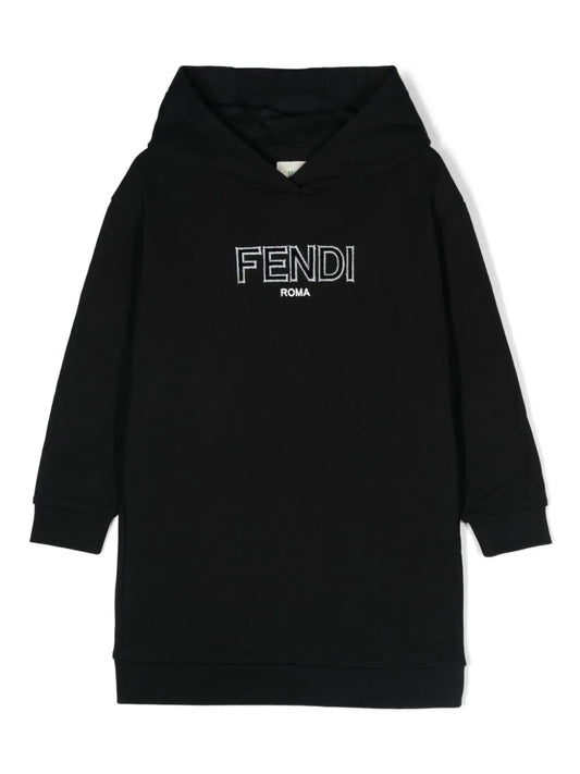 Vestido de felpa con capucha negro Fendi para niña