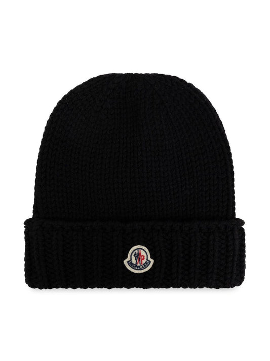 Gorro negro de lana con logo MONCLER para niños
