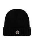 Gorro negro estampado con logo MONCLER