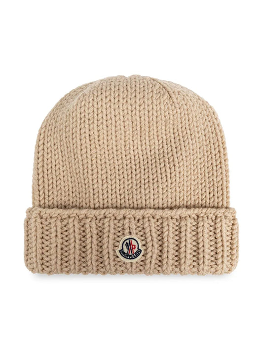Gorro beige de lana con logo MONCLER para niños