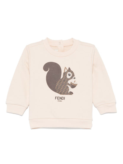 Sudadera de algodón con ardilla estampado de la marca Fendi kids para bebé niña