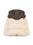 Beige winter jacket with hood and FF logo of the brand Fendi Kids