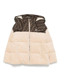 Beige winter jacket with hood and FF logo of the brand Fendi Kids