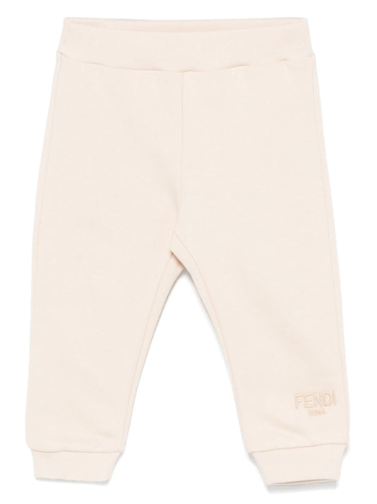Pantalón para bebé de chándal beige con logo bordado de la marca Fendi kids