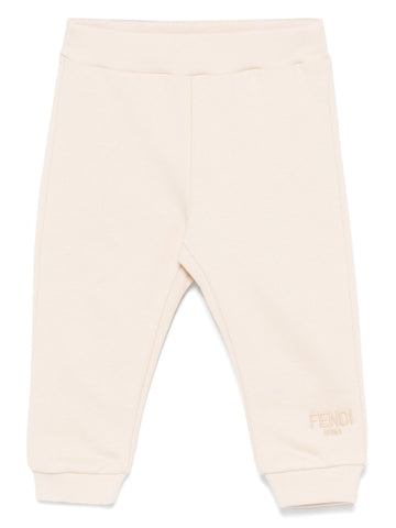 Beige sweatpants with embroidered FENDI logo of the brand Fendi Kids