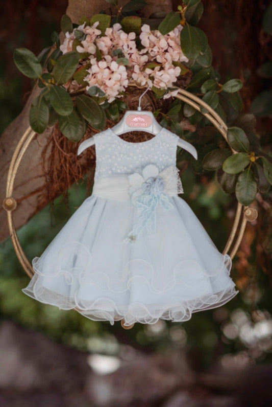 Vestido de ceremonia azul 341 para bebé niña de la marca MIMILÚ