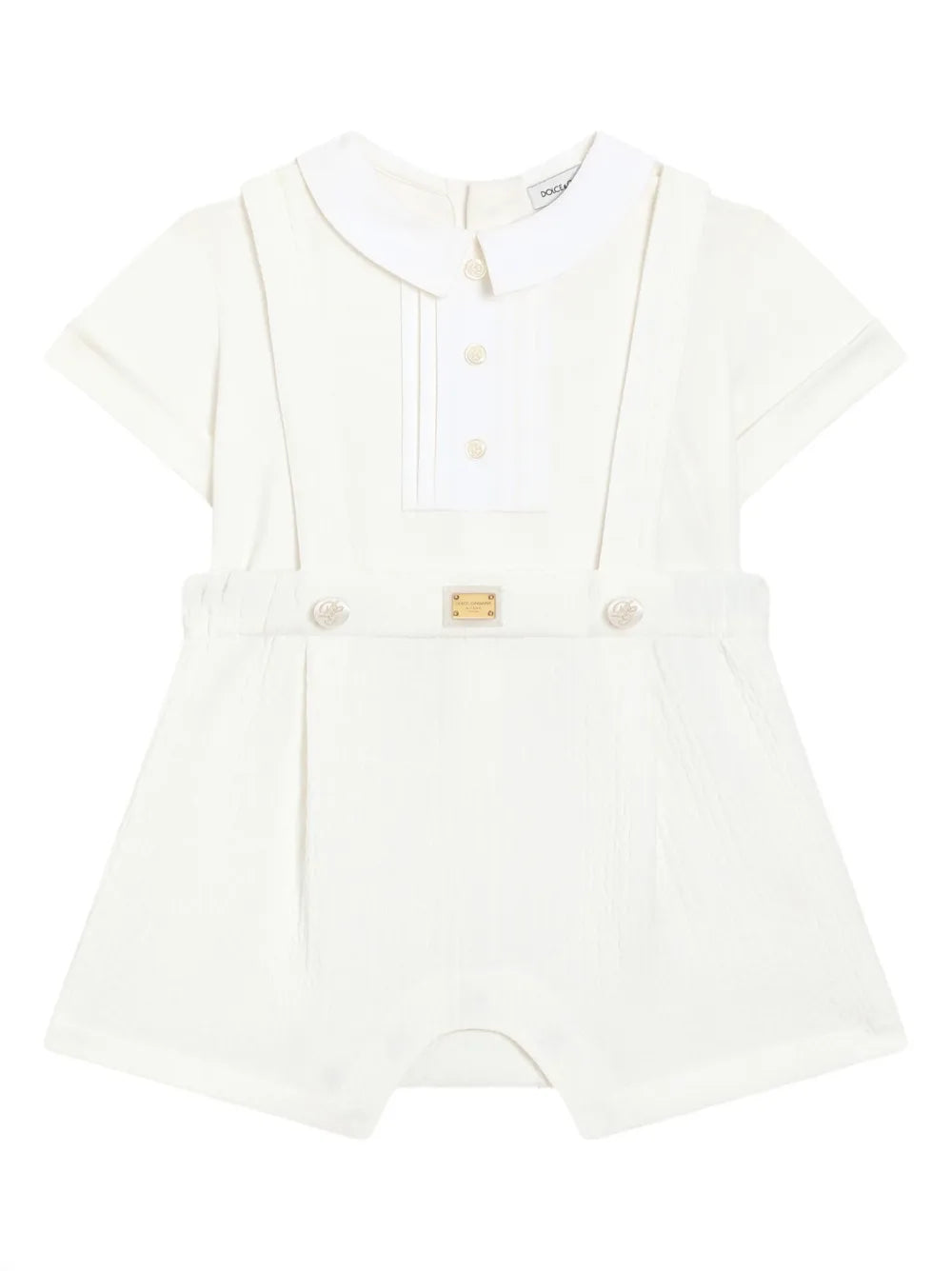 Pelele de interlock de algodón y piqué de punto rombo blanco para bebé niño