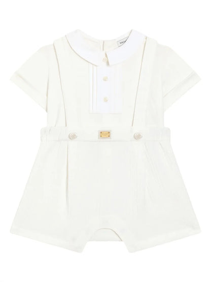 Pelele de interlock de algodón y piqué de punto rombo blanco para bebé niño