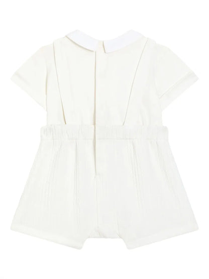 Pelele de interlock de algodón y piqué de punto rombo blanco para bebé niño