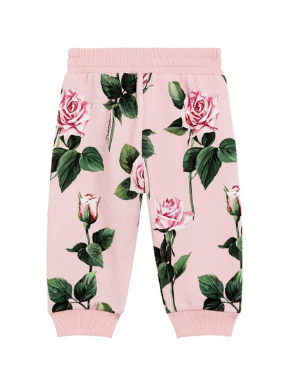 Pantalón de chándal rosa con estampado de rosas para bebé niña