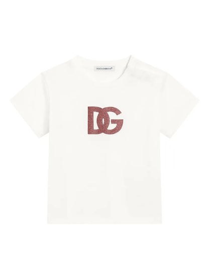 Camiseta de algodón blanca con logotipo DG estampado para bebé niña