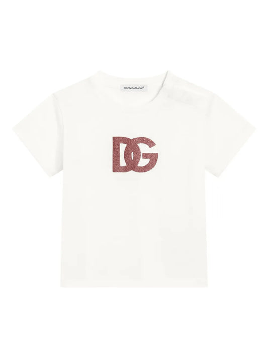 Camiseta de algodón blanca con logotipo DG estampado para bebé niña