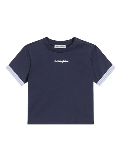 Camiseta de algodón azul con logotipo para bebé niño