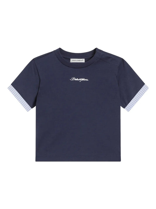 Camiseta de algodón azul con logotipo para bebé niño