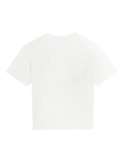 Camiseta de algodón blanca con parche placa con logotipo para niño