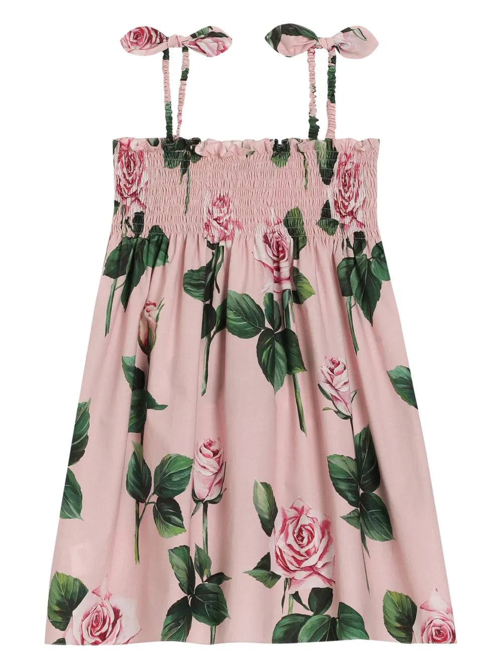 Vestido de algodón rosa con estampado de rosas para niña