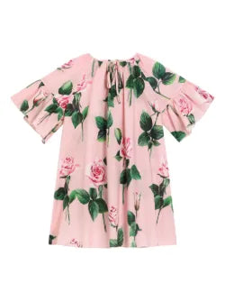 Vestido de algodón con estampado de rosas Dolce&Gabbana para niña