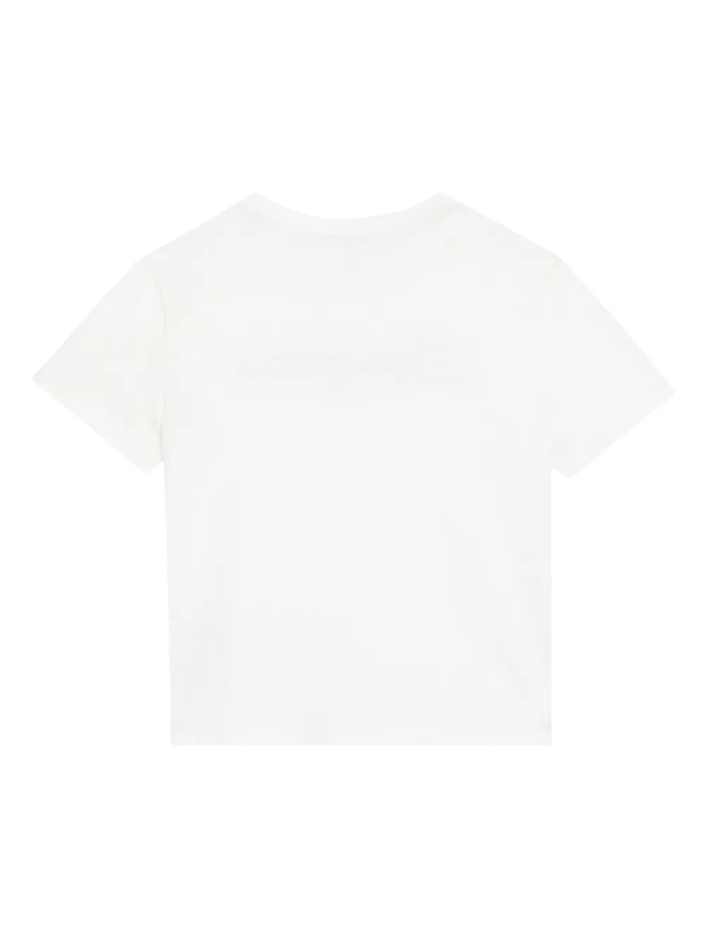 White cotton t-shirt with embroidered logo in thread with sequins for girls