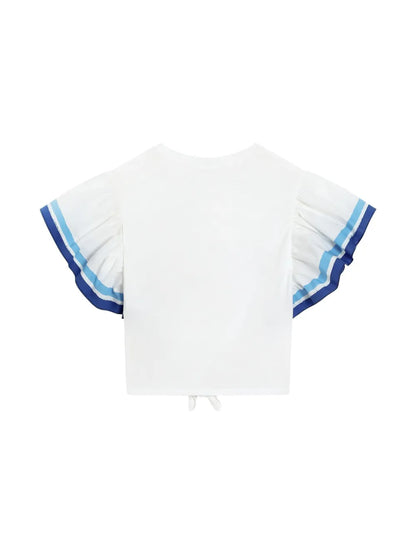 White cotton t-shirt with butterflies and logo for girls