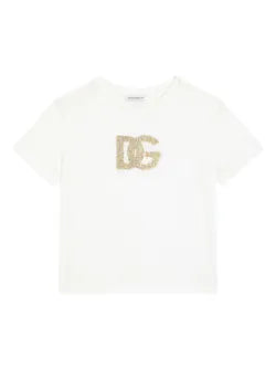 Camiseta blanca de punto y strass Dolce&Gabbana para niña