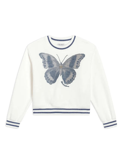 Sudadera de algodón blanca con mariposa y logotipo para niña