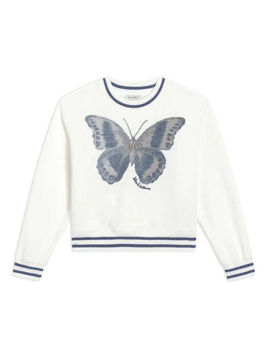 Sudadera de algodón blanca con mariposa y logotipo para niña