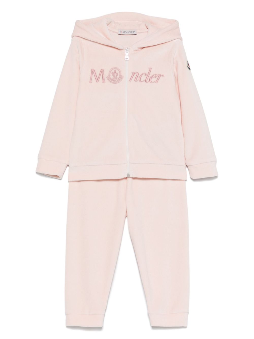 Chándal rosa de chenilla con capucha y  logo bordado MONCLER para niña