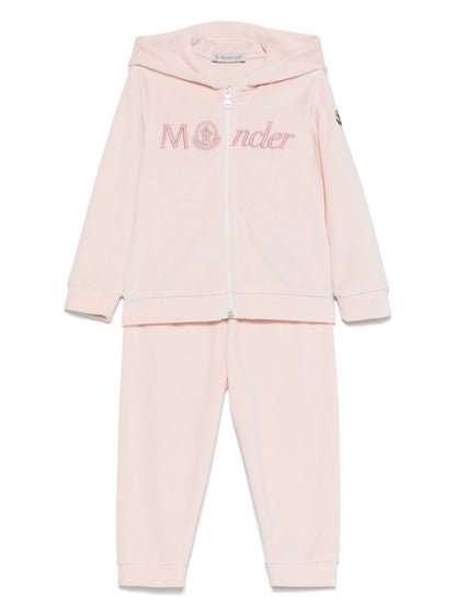 Chándal rosa de chenilla con capucha y  logo bordado MONCLER para niña