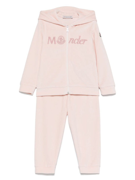 Chándal rosa de chenilla con capucha y  logo bordado MONCLER para niña