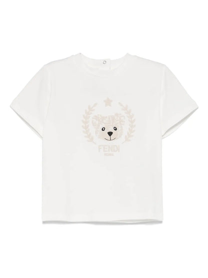 Camiseta para bebé con logo bordado FENDI y osito de la marca Fendi Kids