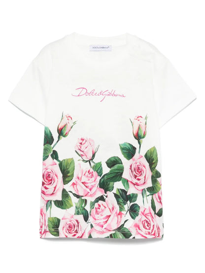 Camiseta de algodón blanca con estampado de rosas para bebé niña