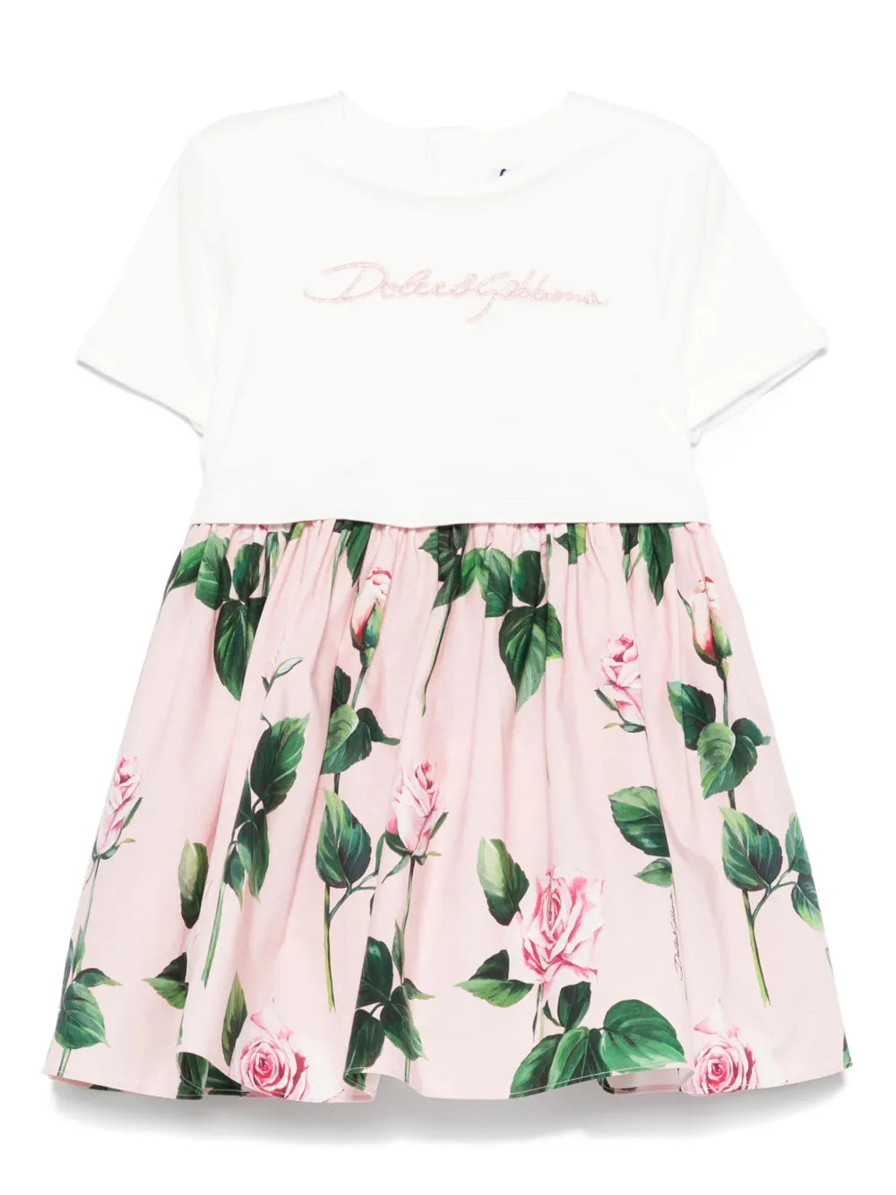 Vestido de punto y popelina con estampado de rosas  para bebe niña