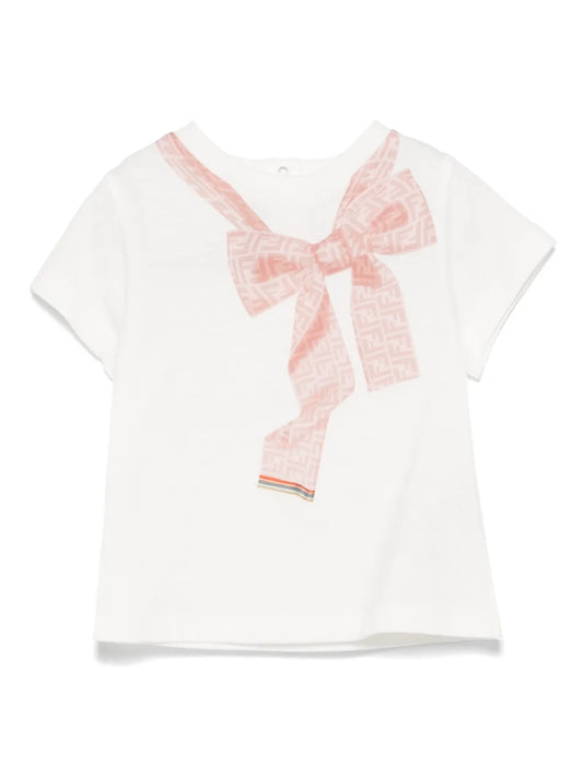 Camiseta para bebé niña de punto blanca con estampado Fendi Kids