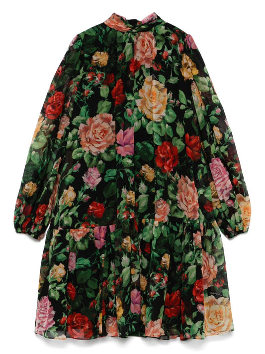 Vestido para niña de chifón con estampado de flores  Dolce & Gabbana
