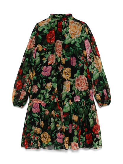 Vestido para niña de chifón con estampado de flores  Dolce & Gabbana