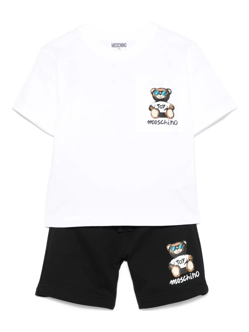 Set para niño de camiseta blanca y pantalón corto negro Teddy Bear MOSCHINO